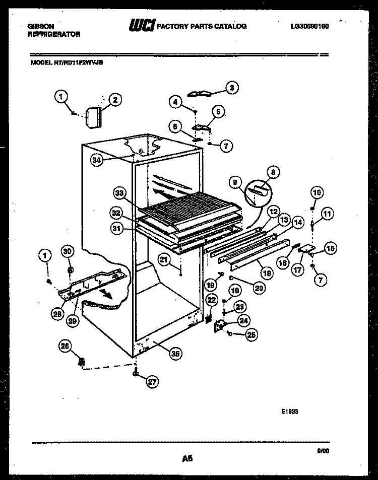 CABINET PARTS Diagram and Parts List for RD11F2WVJB  Gibson Refrigerator