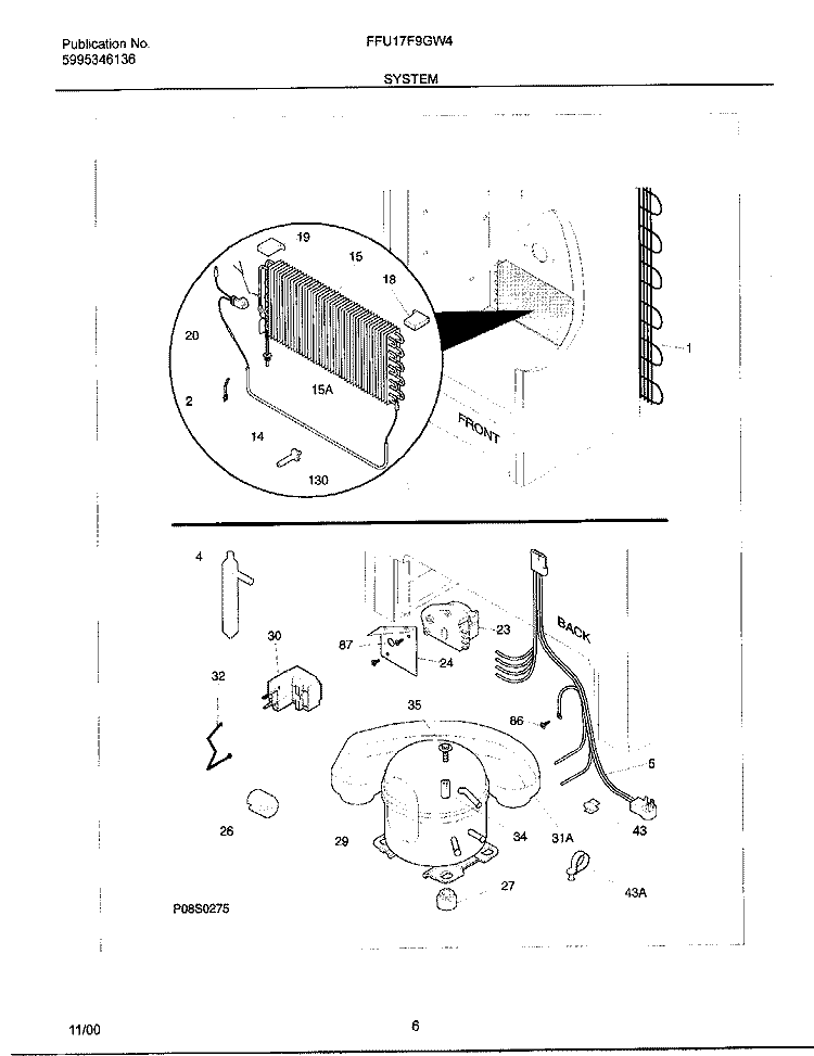 SYSTEM Diagram and Parts List for FFU17F9GW4  Frigidaire Freezer