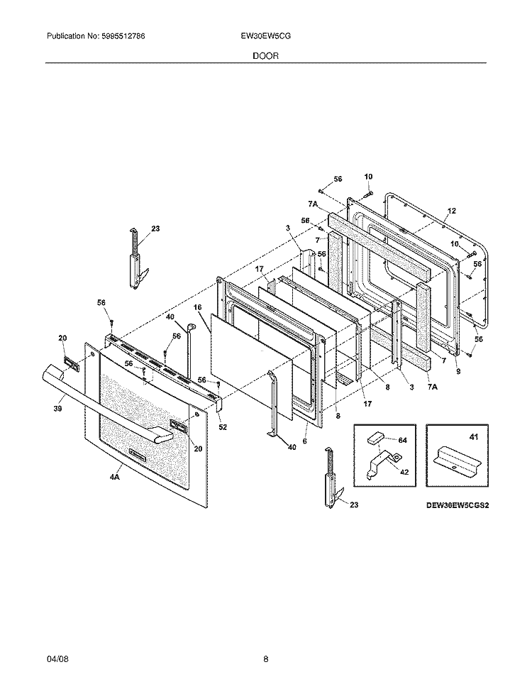 DOOR Diagram and Parts List for EW30EW5CGS3  Electrolux Range