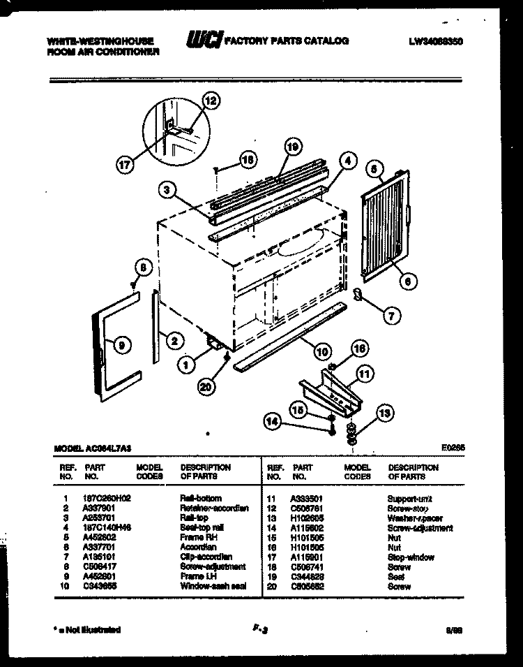 CABINET PARTS Diagram and Parts List for AH125L2T1  Frigidaire Air Conditioner