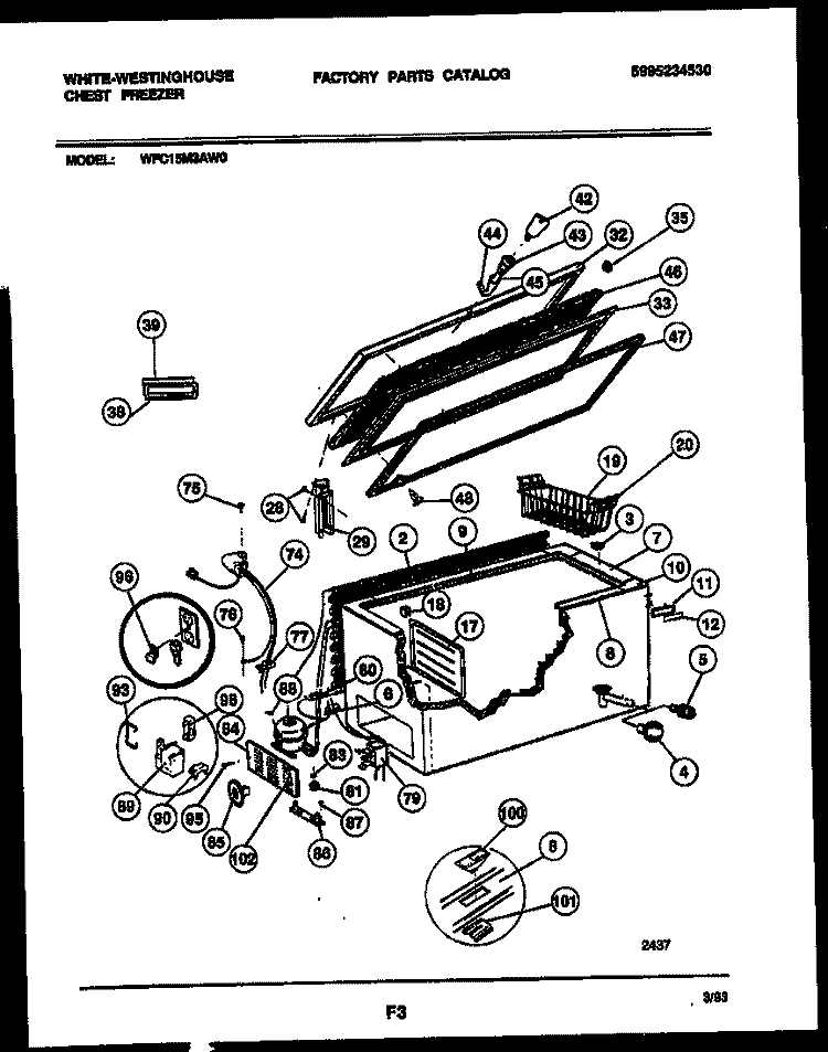 CHEST FREEZER PARTS Diagram and Parts List for WFC15M3AW0  Frigidaire Freezer