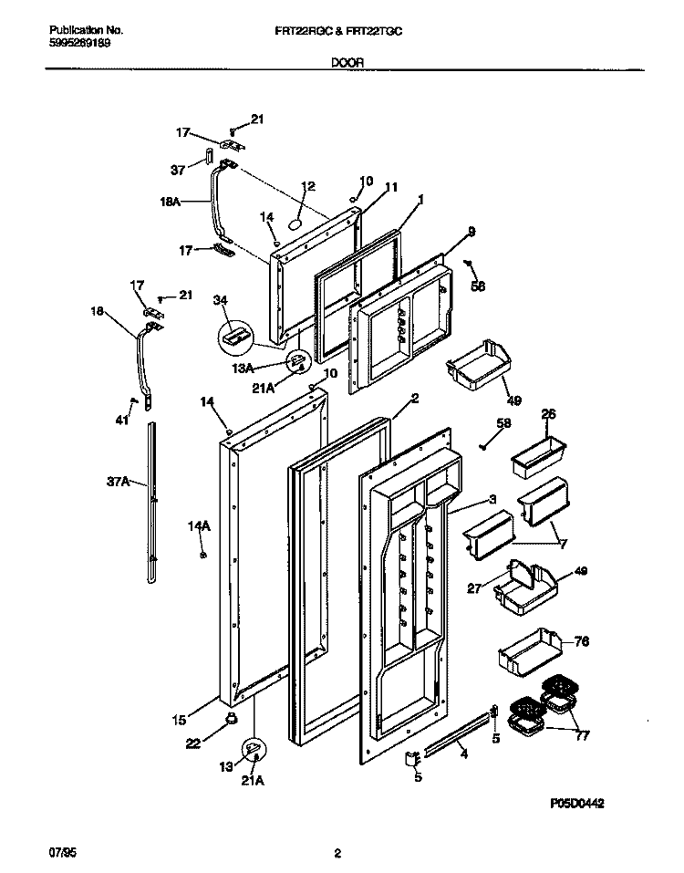 DOOR Diagram and Parts List for FRT22RGCD1  Frigidaire Refrigerator