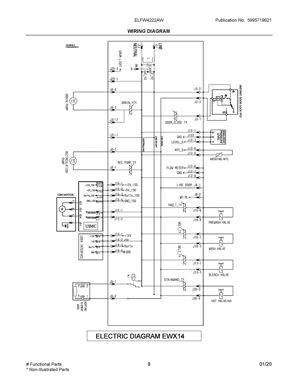 Wiring Diagram Diagram and Parts List for ELFW4222AW  Frigidaire Washer