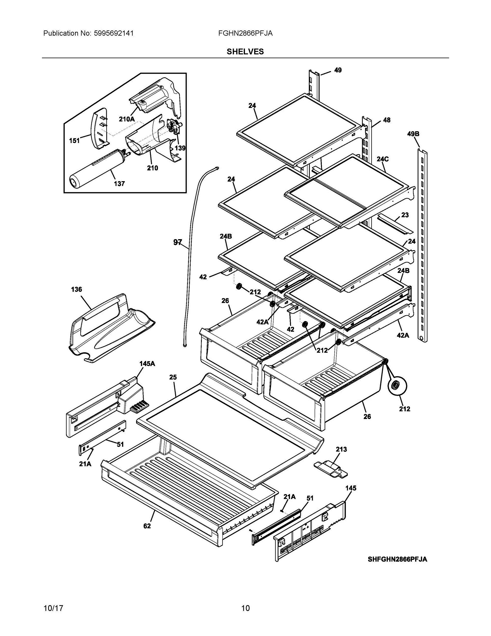 05 - SHELVES Diagram and Parts List for FGHN2866PFJA  Frigidaire Refrigerator