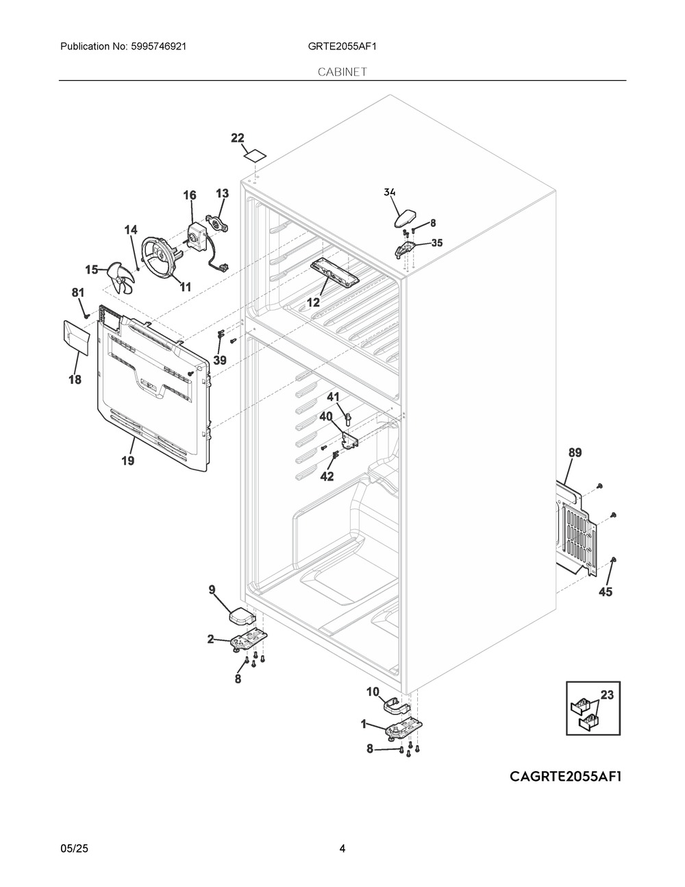 Cabinet Diagram and Parts List for GRTE2055AF1  Frigidaire Refrigerator