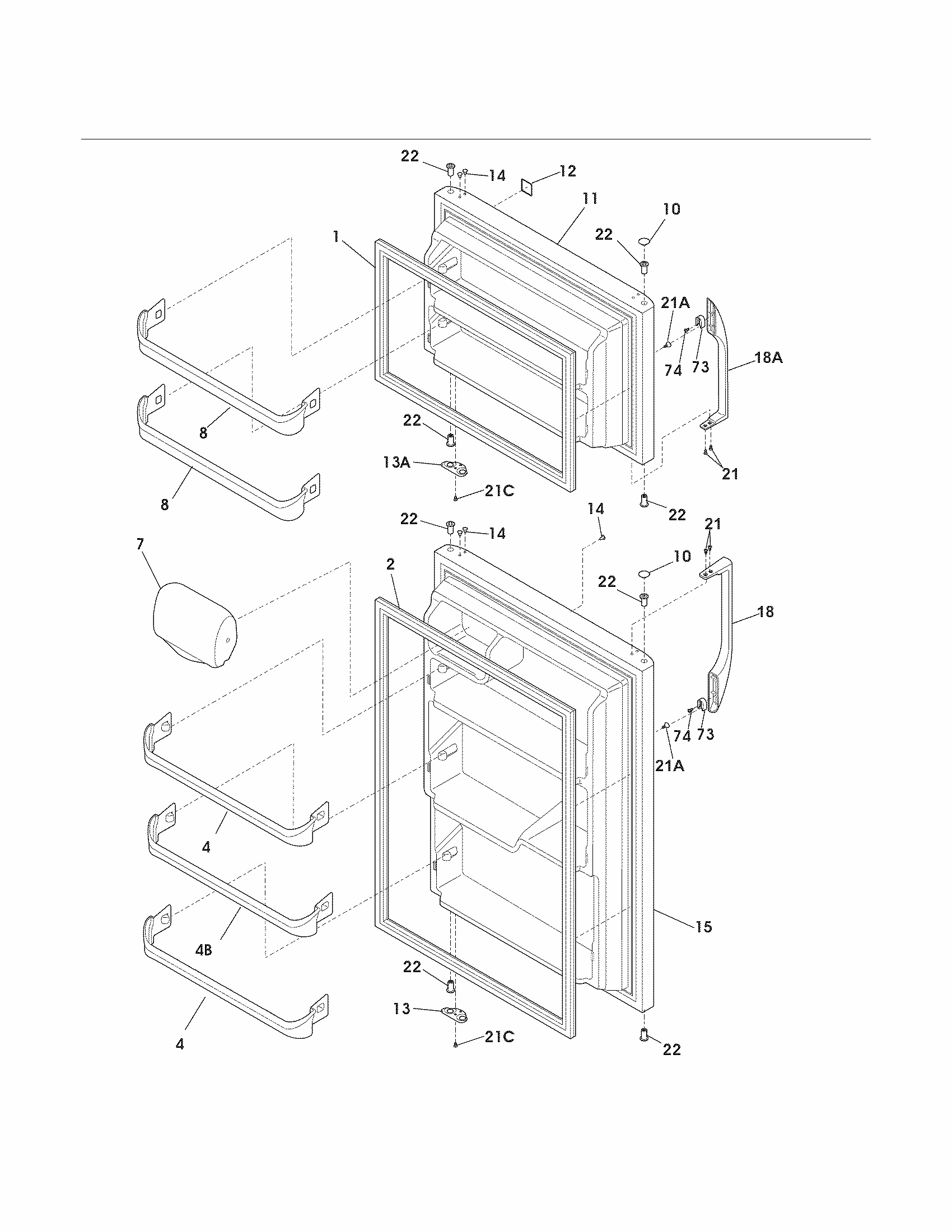 Doors Diagram and Parts List for 25378882017  Kenmore Refrigerator