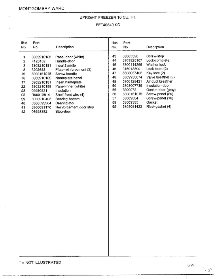 Upright Freezer 10 Cubic Feet Page 2 Diagram and Parts List for 40849-0C  Frigidaire Freezer