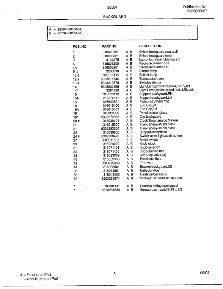 Backguard Page 2 Diagram and Parts List for 285847A  Frigidaire Range