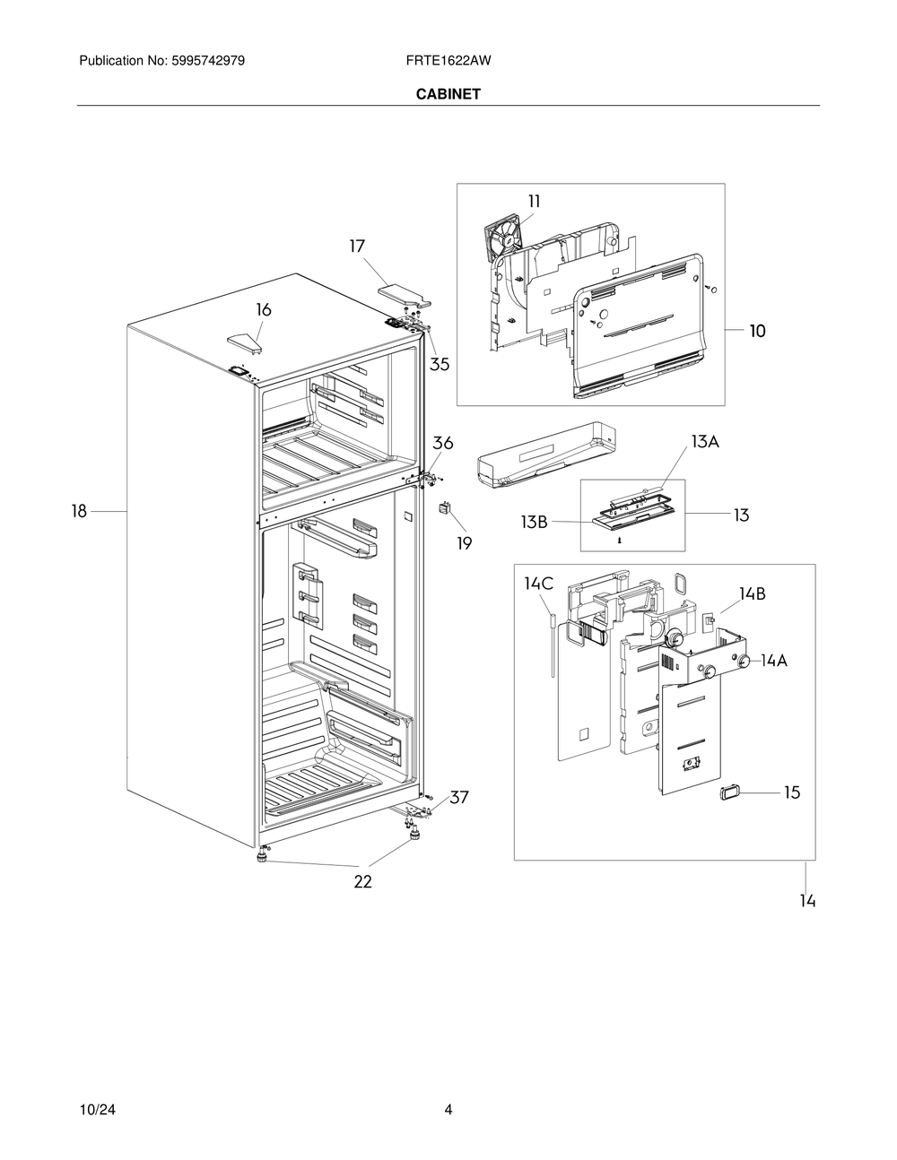 Cabinet Diagram and Parts List for FRTE1622AW  Frigidaire Refrigerator