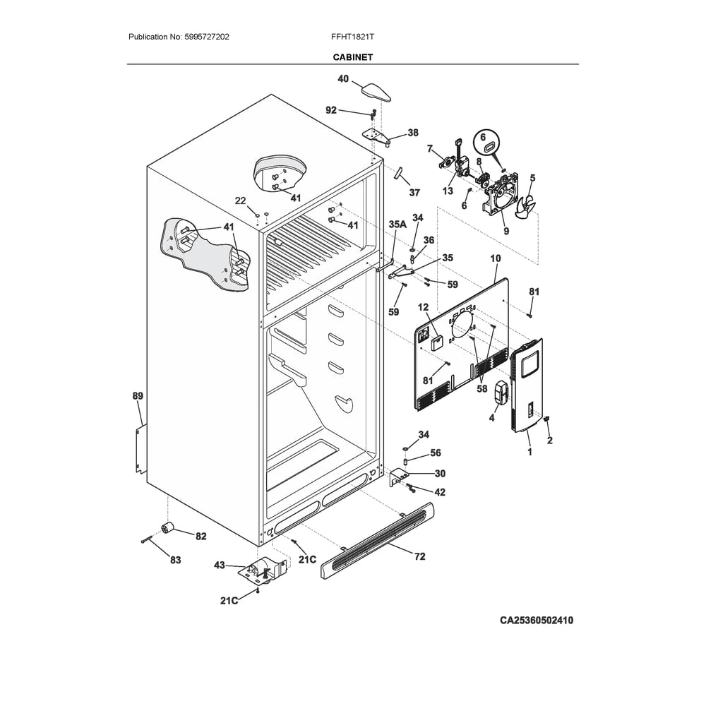 Cabinet Diagram and Parts List for FFHT1821TS2  Frigidaire Refrigerator
