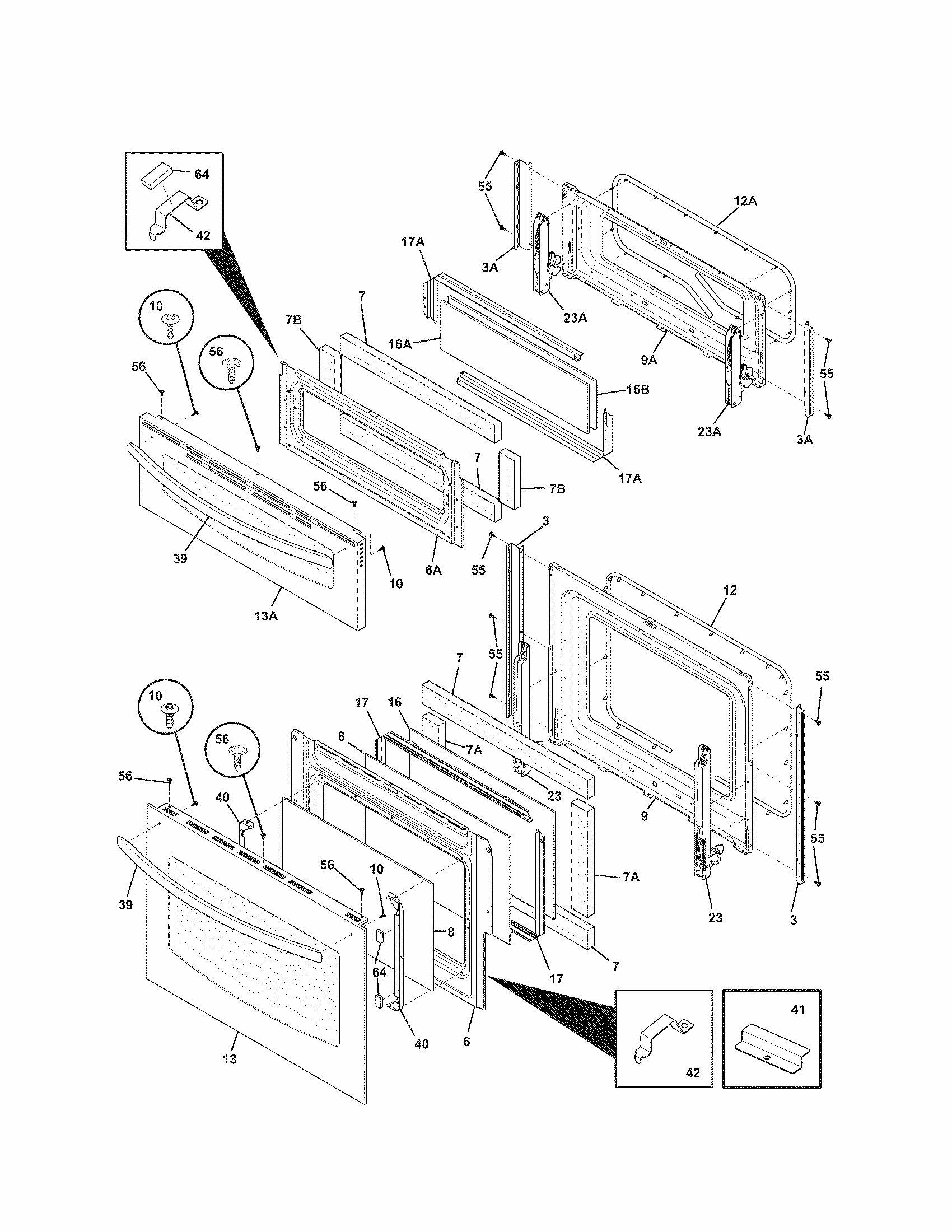 Doors Diagram and Parts List for 79098053003  Kenmore Range
