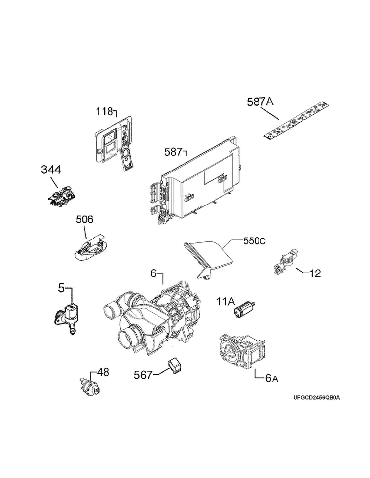 Electrical Parts Diagram and Parts List for FGCD2456QW0B  Frigidaire Dishwasher