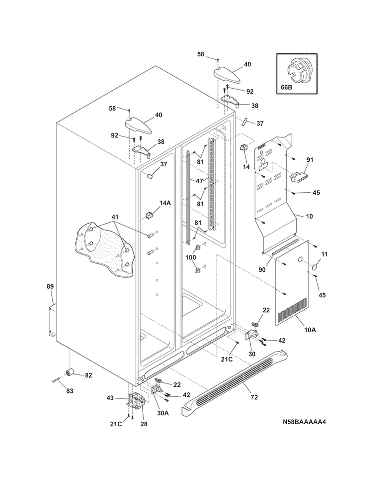 Cabinet Diagram and Parts List for FFHS2311PF1  Frigidaire Refrigerator