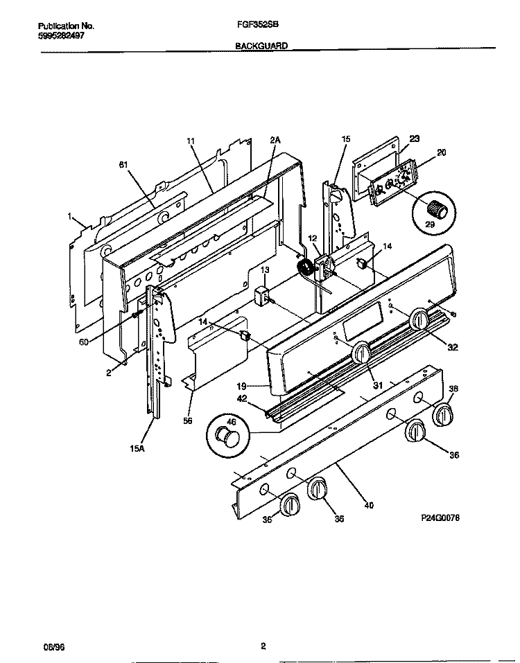 BACKGUARD Diagram and Parts List for FGF352SBWC  Frigidaire Range