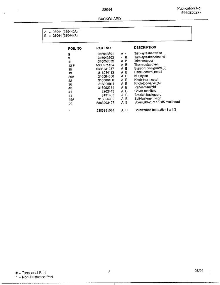 Backguard Page 2 Diagram and Parts List for 28044  Frigidaire Range