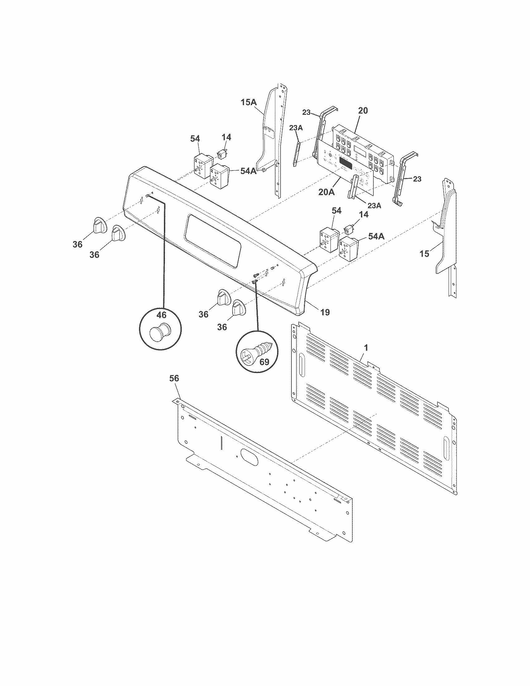 Backguard Diagram and Parts List for 79091322211  Kenmore Range