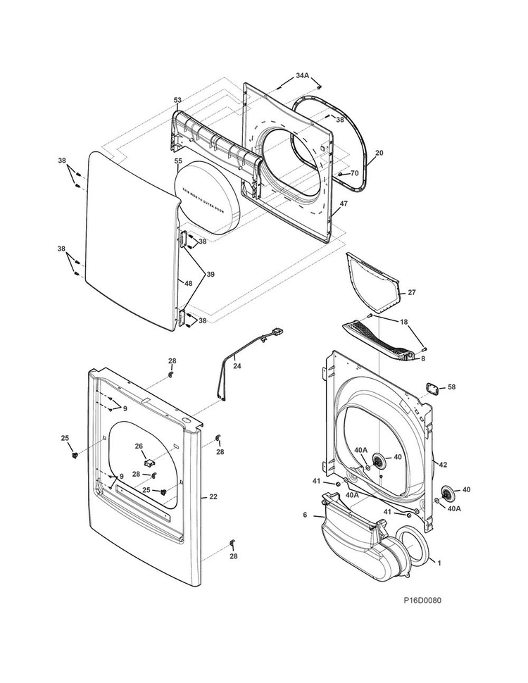 Front Panel/lint Filter Diagram and Parts List for CFRE1001PW0  Frigidaire Dryer