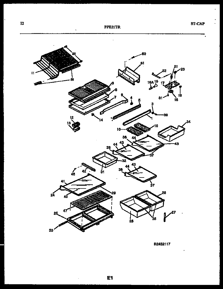 SHELVES AND SUPPORTS Diagram and Parts List for FPE21TRW2  Frigidaire Refrigerator