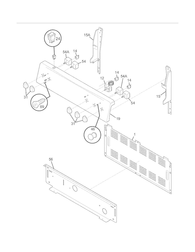 Backguard Diagram and Parts List for CWEF310GSG  Westinghouse Range