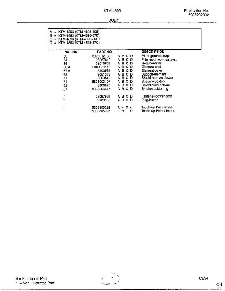 Body Page 4 Diagram and Parts List for 4893-80B  Frigidaire Range