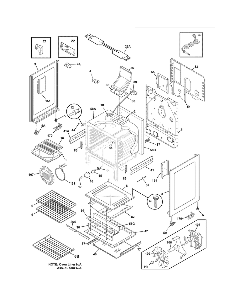 Body Diagram and Parts List for DGGF3054KFP  Frigidaire Range
