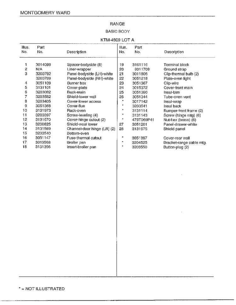 Range/ Basic Body Page 2 Diagram and Parts List for 4809A  Frigidaire Range