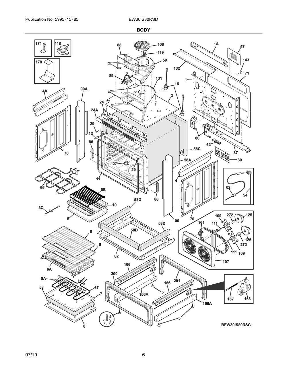 Body Diagram and Parts List for EW30IS80RSD  Frigidaire Range
