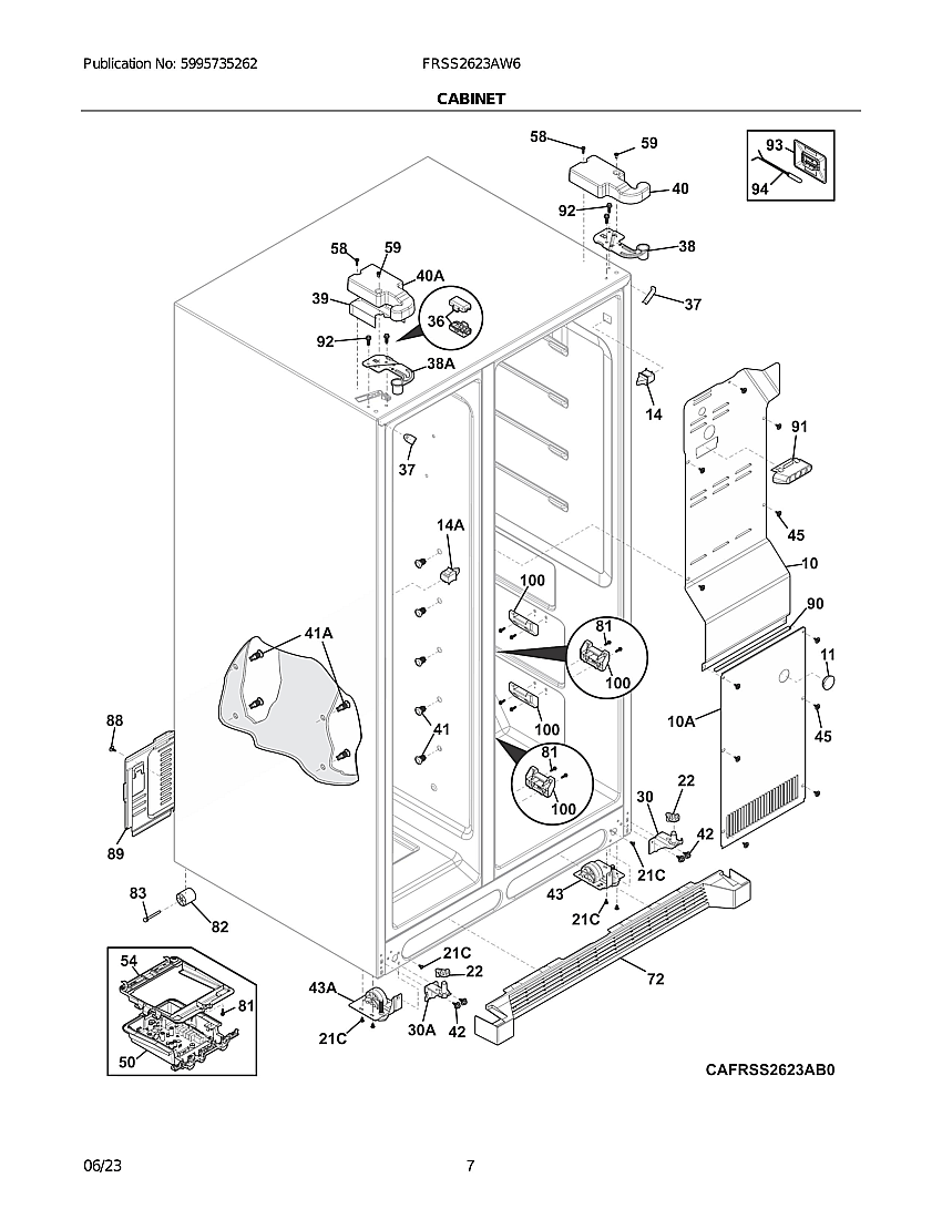 Cabinet Diagram and Parts List for FRSS2623AW6  Frigidaire Refrigerator