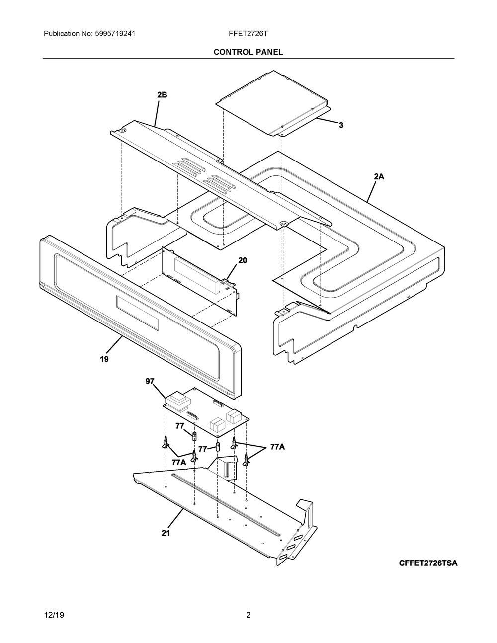 Control Panel Diagram and Parts List for FFET2726TWA  Frigidaire Wall Oven