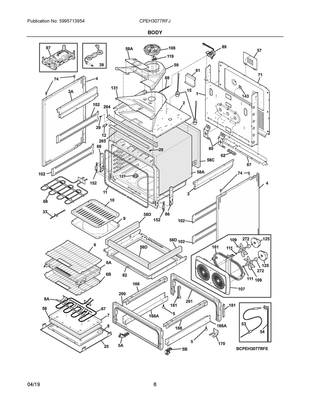 Body Diagram and Parts List for CPEH3077RFJ  Frigidaire Range