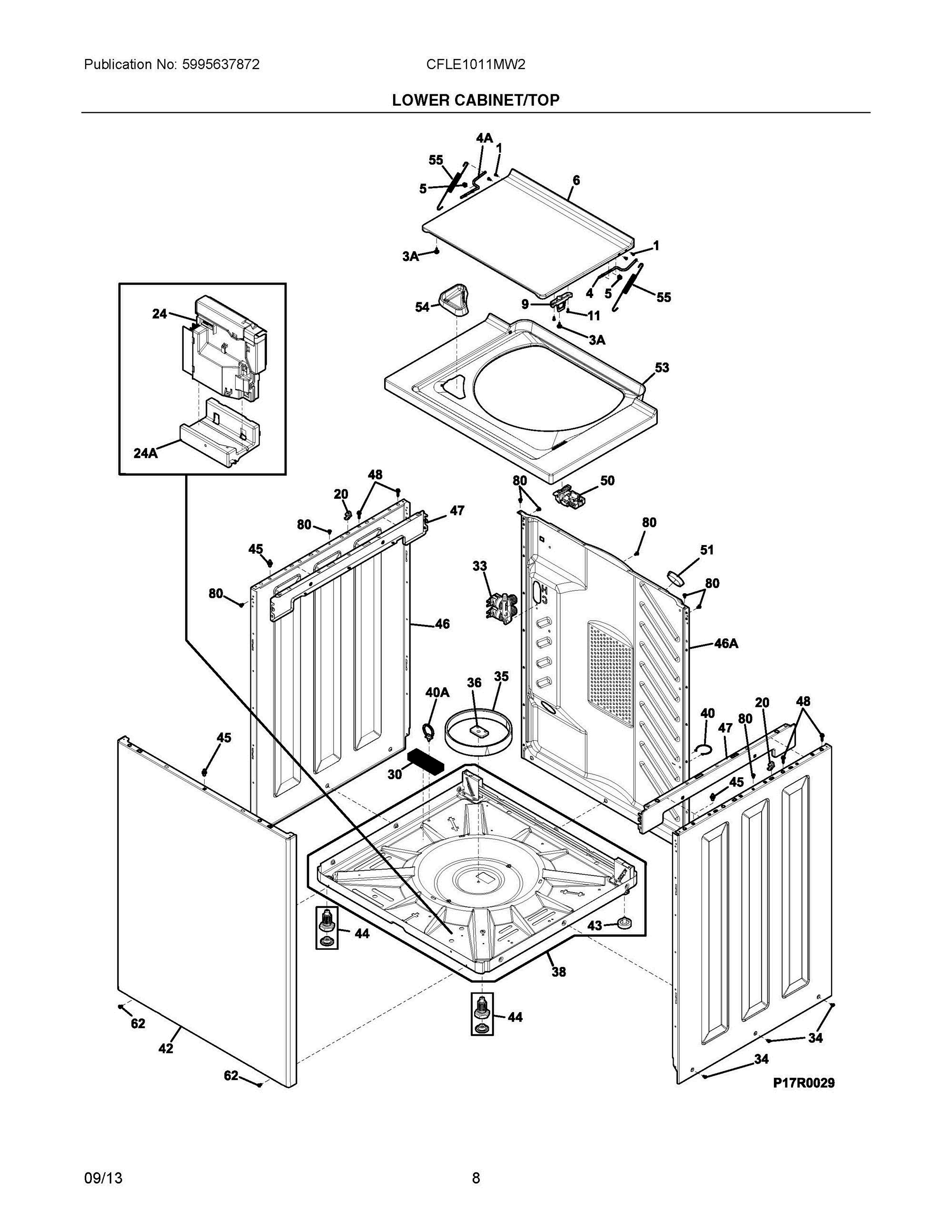 05 - LOWER CABINET/TOP Diagram and Parts List for CFLE1011MW2  Frigidaire Washer Dryer Combo