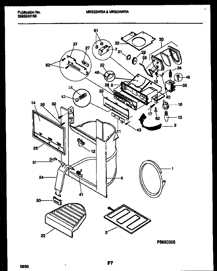ICE DOOR, DISPENSER AND WATER TANKS Diagram and Parts List for MRS24WRADO  Frigidaire Refrigerator