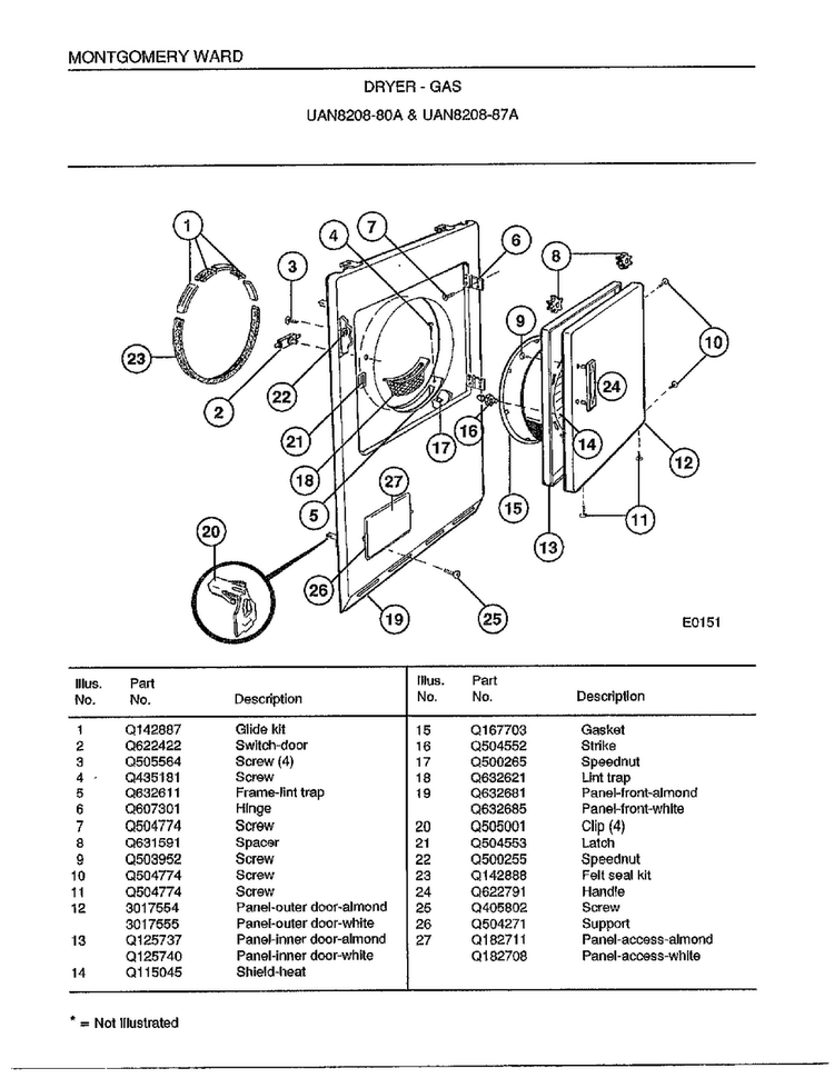 Dryer-gas Diagram and Parts List for 8208A  Frigidaire Dryer