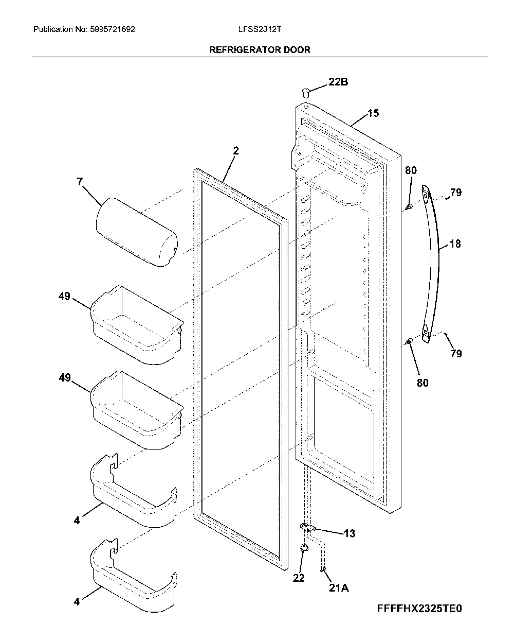 Fresh food door Diagram and Parts List for LFSS2312TP4  Frigidaire Refrigerator
