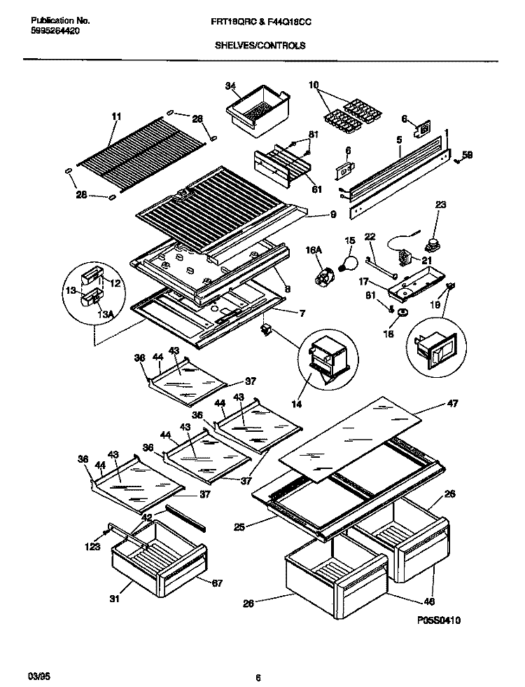 SHELVES / CONTROLS Diagram and Parts List for F44Q18CCD0  Frigidaire Refrigerator
