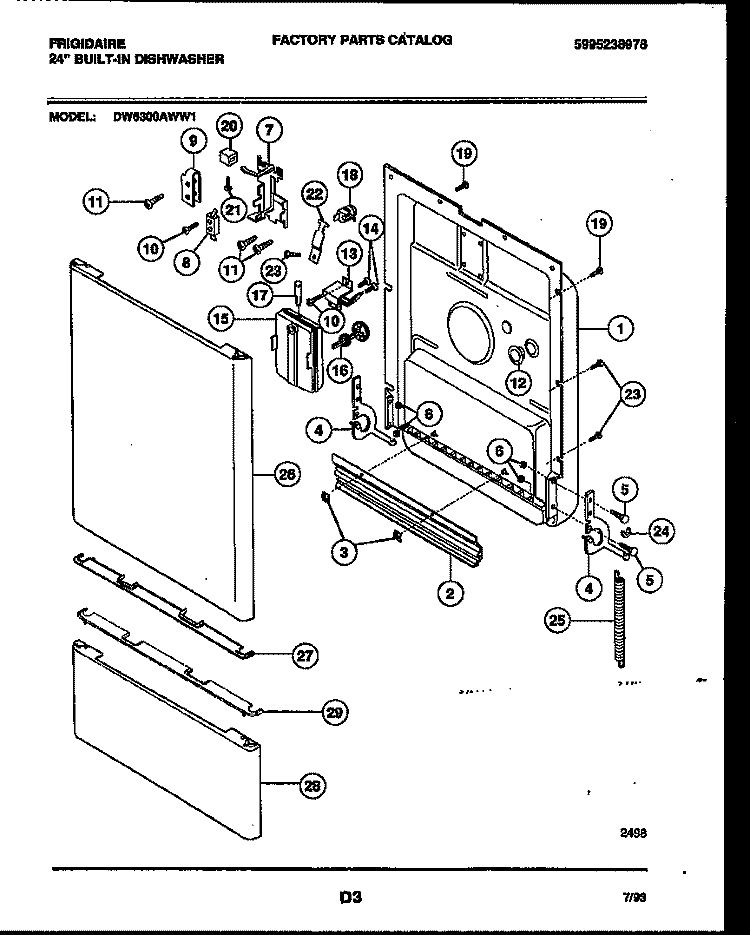 DOOR PARTS Diagram and Parts List for DW6300AWW1  Frigidaire Dishwasher