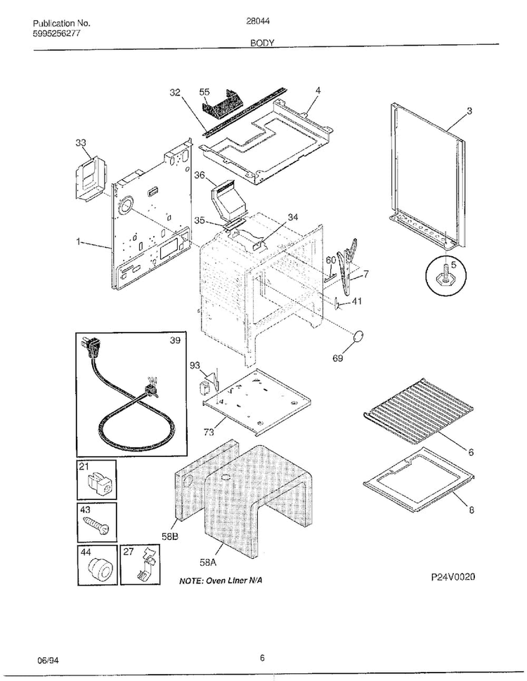 Body Diagram and Parts List for 28044  Frigidaire Range
