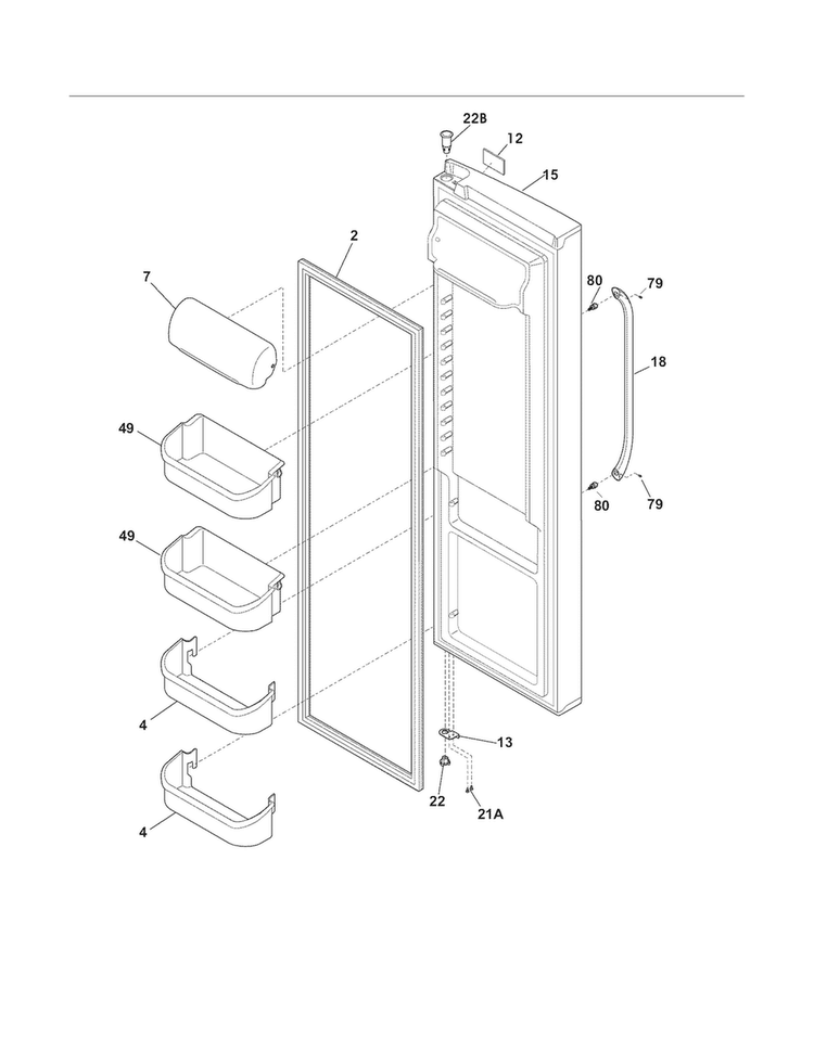 Refrigerator Door Diagram and Parts List for FGHS2368LP4  Frigidaire Refrigerator