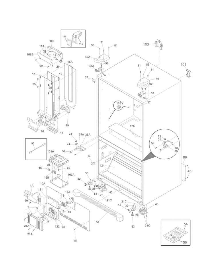 Cabinet Diagram and Parts List for FGHN2844LEA  Frigidaire Refrigerator