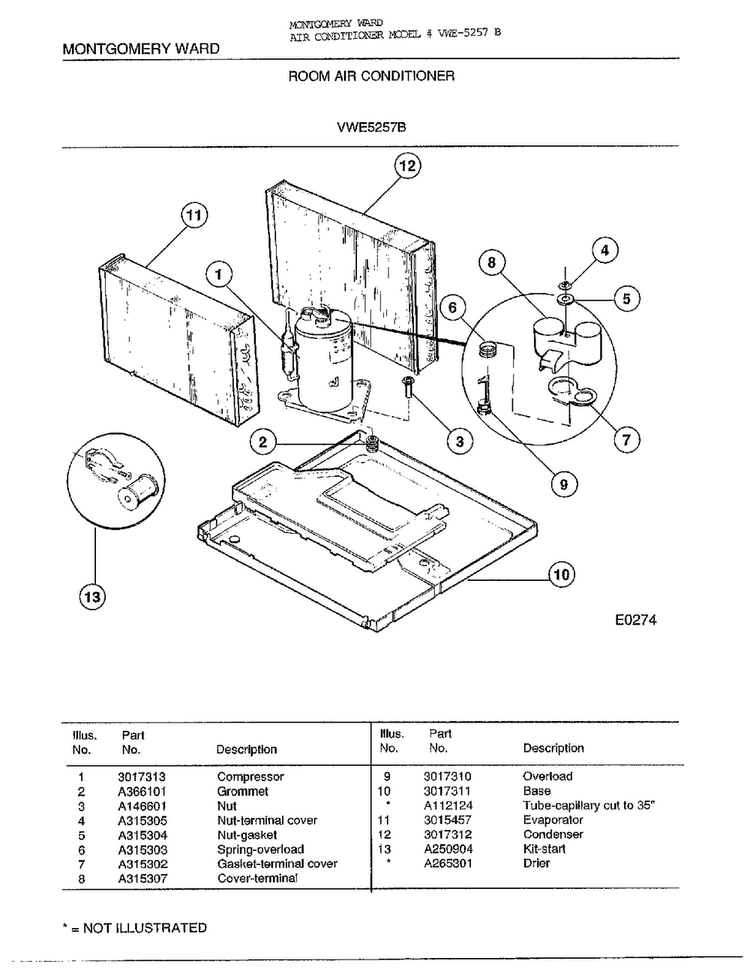 Room Air Conditioner Page 5 Diagram and Parts List for 5257B  Frigidaire Air Conditioner