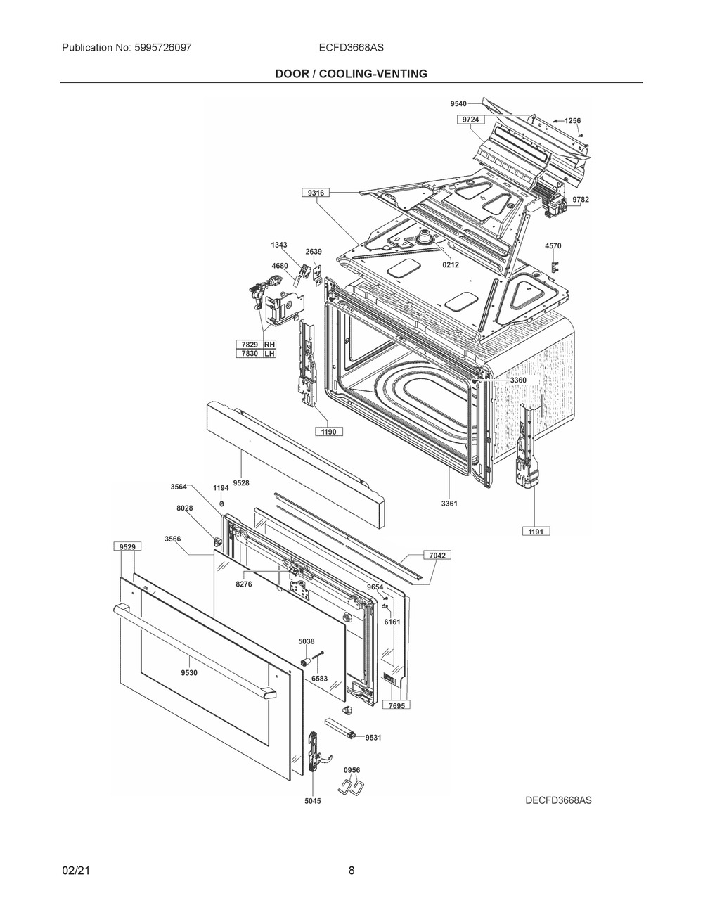 Door / Cooling-Venting Diagram and Parts List for ECFD3668AS  Frigidaire Range