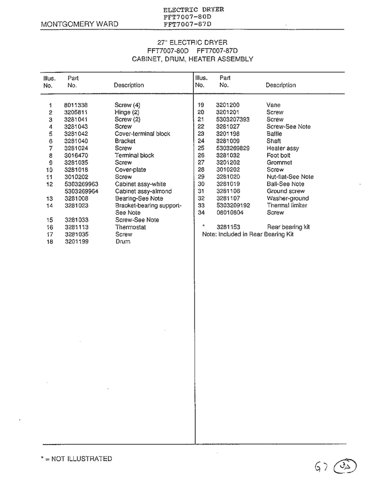 Cabinet, Drum, Heater Assembly Page 2 Diagram and Parts List for 7007-80D  Frigidaire Dryer