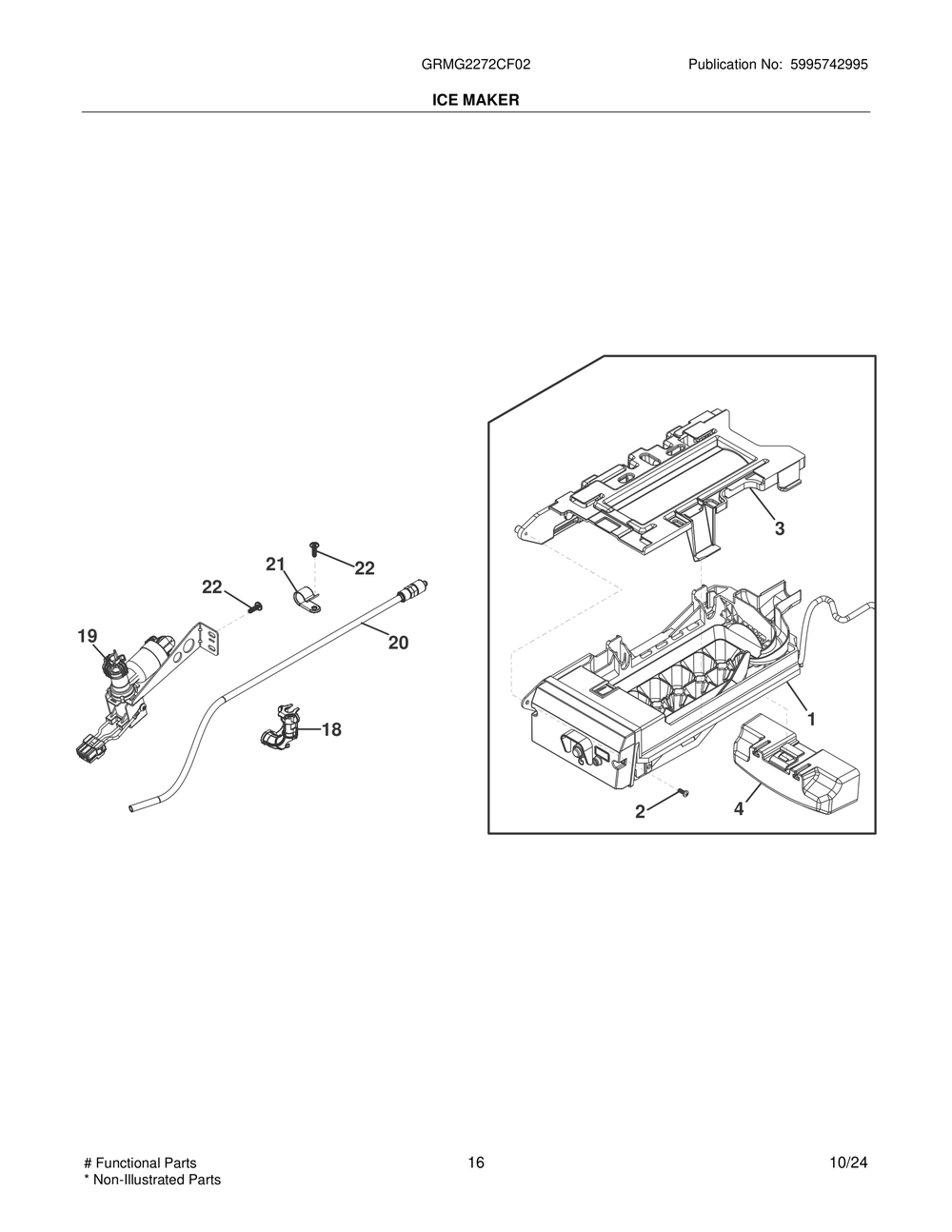 Ice Maker Diagram and Parts List for GRMG2272CF02  Frigidaire Refrigerator
