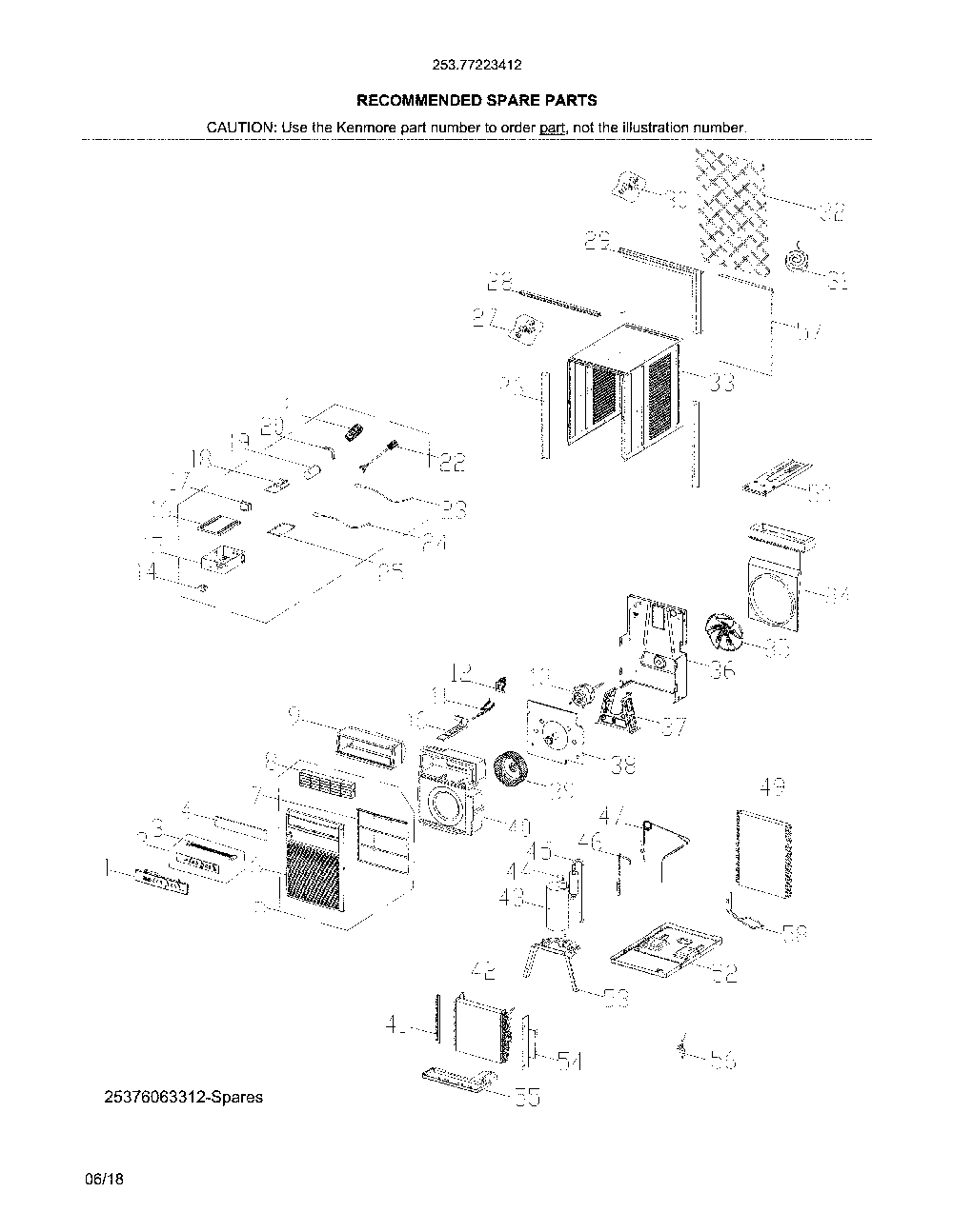 Unit Diagram and Parts List for 25377223412  Kenmore Air Conditioner