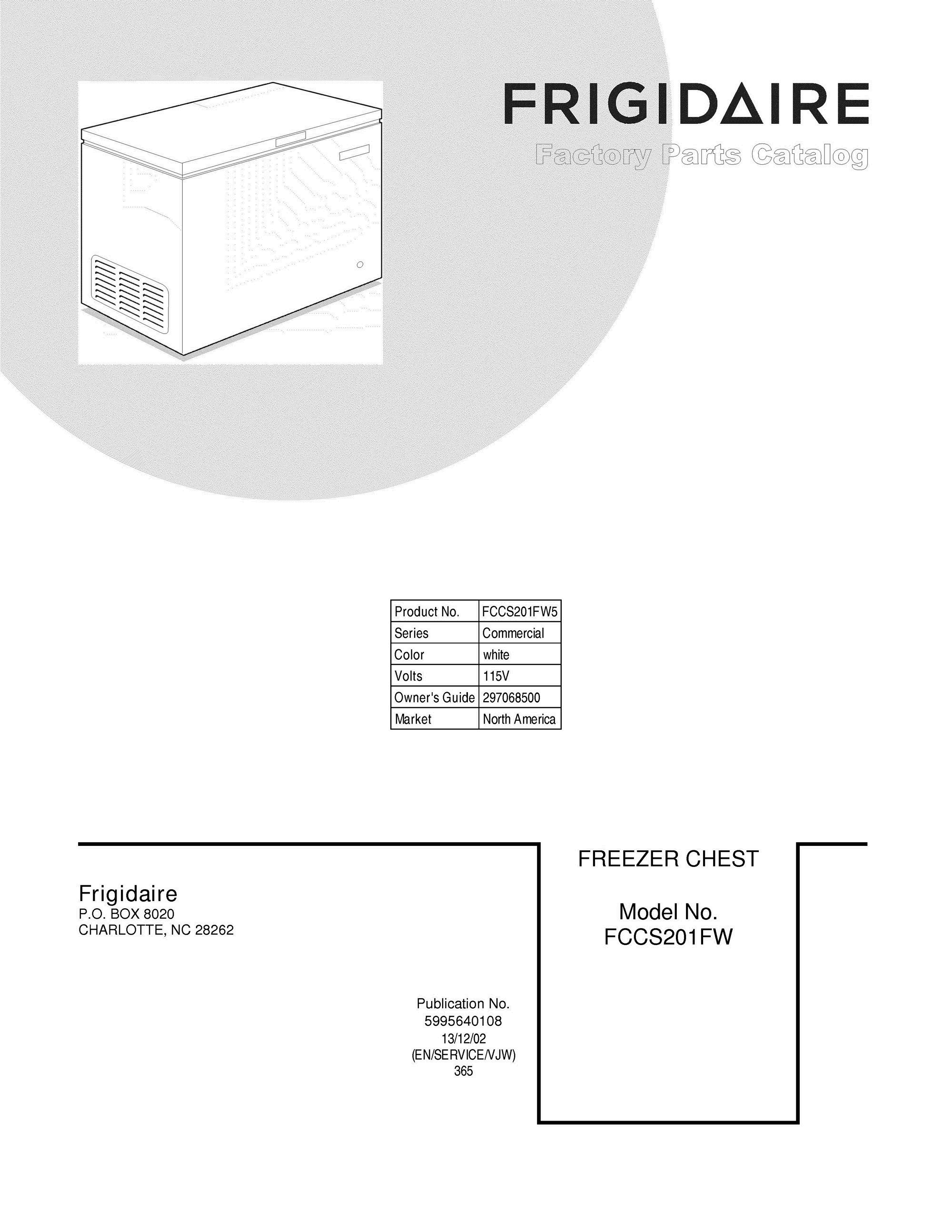 01 - COVER Diagram and Parts List for FCCS201FW5  Frigidaire Freezer