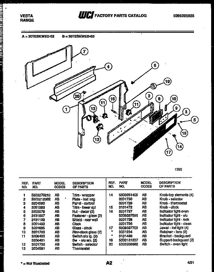 BACKGUARD Diagram and Parts List for 30TESKWED-23-03  Tappan Range