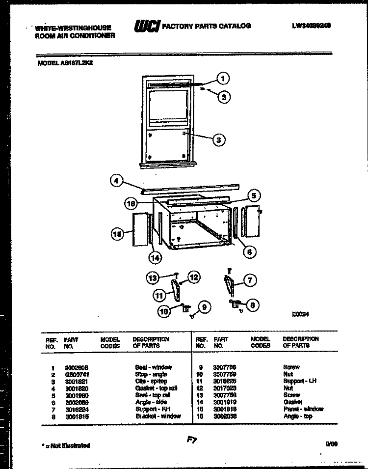 CABINET AND INSTALLATION PARTS Diagram and Parts List for AS187L2K2  Frigidaire Air Conditioner