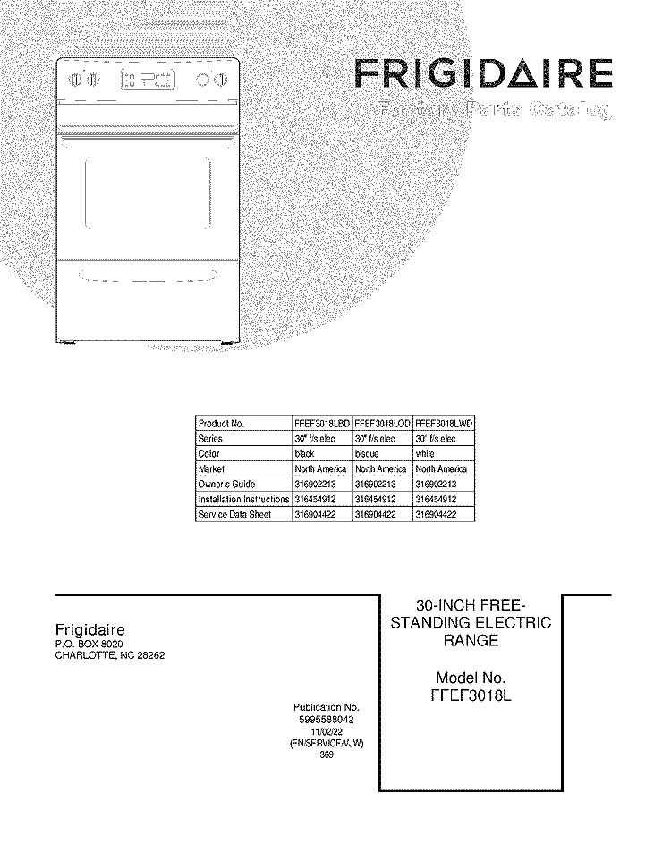 COVER Diagram and Parts List for FFEF3018LQD  Frigidaire Range