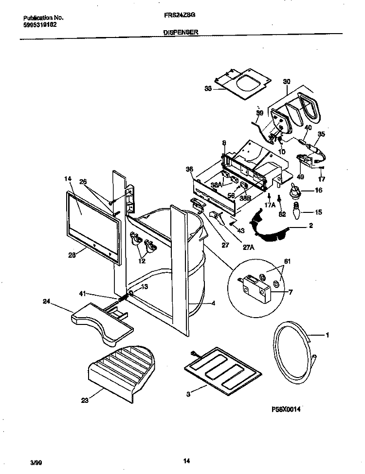 DISPENSER Diagram and Parts List for FRS24ZSGB3  Frigidaire Refrigerator