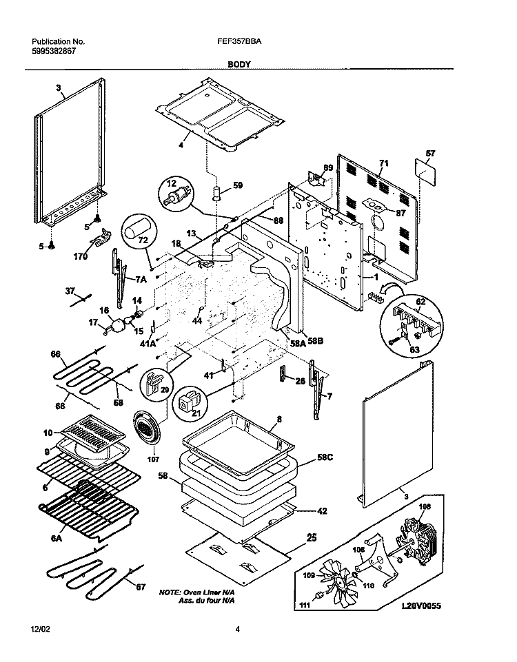 BODY Diagram and Parts List for FEF357BBA  Frigidaire Range
